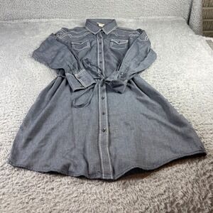 Ariat Womens Blue Chambray Western Shirt Dress Long Sleeve Snap Front Size L